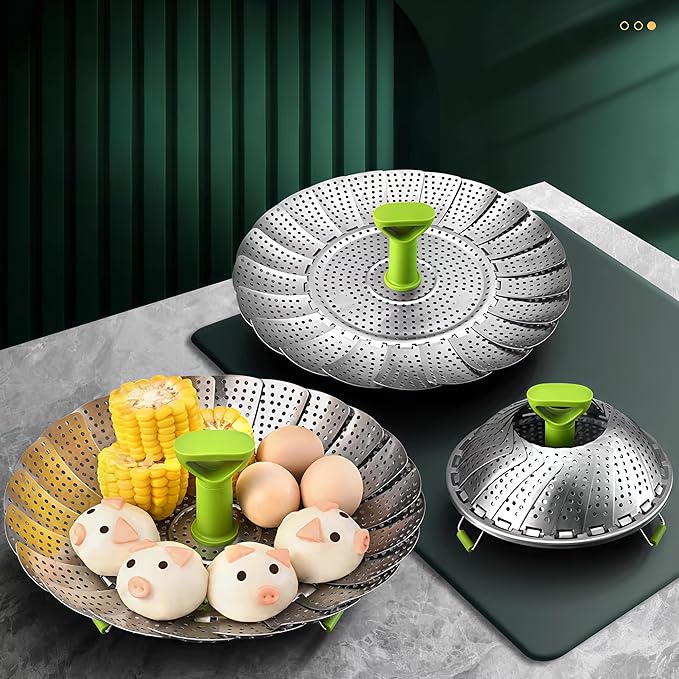 Vegetable Steamer Basket, Stainless Steel Folding Steamer Basket Insert for Veggie Fish Seafood Cooking, Expandable to Fit Various Size Pot (7.1" to 11" Triangle)