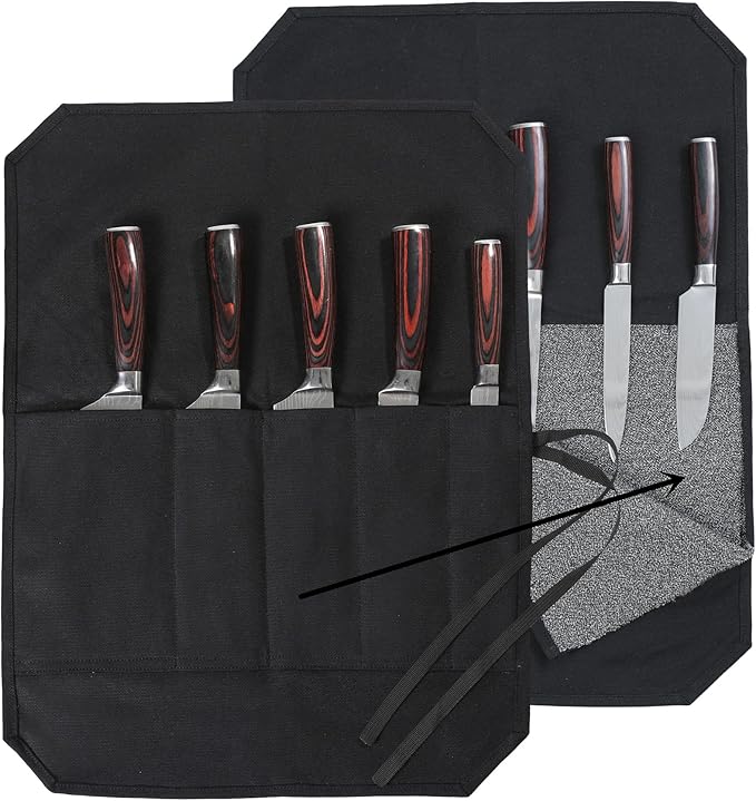 Denifiter Knife Cases Organizer-Durable Waxed Canvas With Cut Resistant Lining -knife Roll 5 Pockets (Black-One)