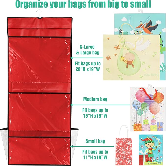 Simple Houseware Double-Sided Hanging Gift Wrap Organizer Storage Pockets, Red (Set of 1)