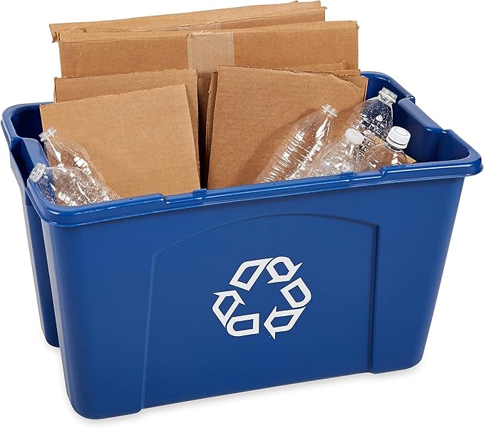 Rubbermaid Commercial Products Recycling Bin/Box for Paper and Packaging Stackable 18 GAL for Indoors/Outdoors/Garages/Homes/Commercial Facilities Blue