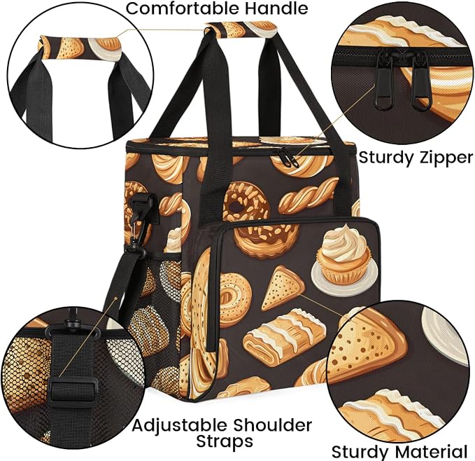 Bakery Coffee Maker Travel Bag, Bread Food Insulated Grocery Bag Travel Picnic - Image 6