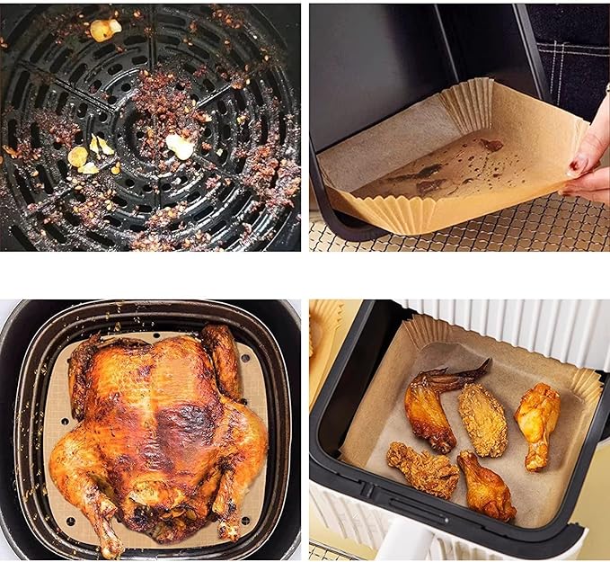 UHOUSE air fryer liners 9.5 inch square, air fryer disposable paper liner square, air fryer liners disposable,Baking Paper for Air Fryer And Baking Roasting Microwave
