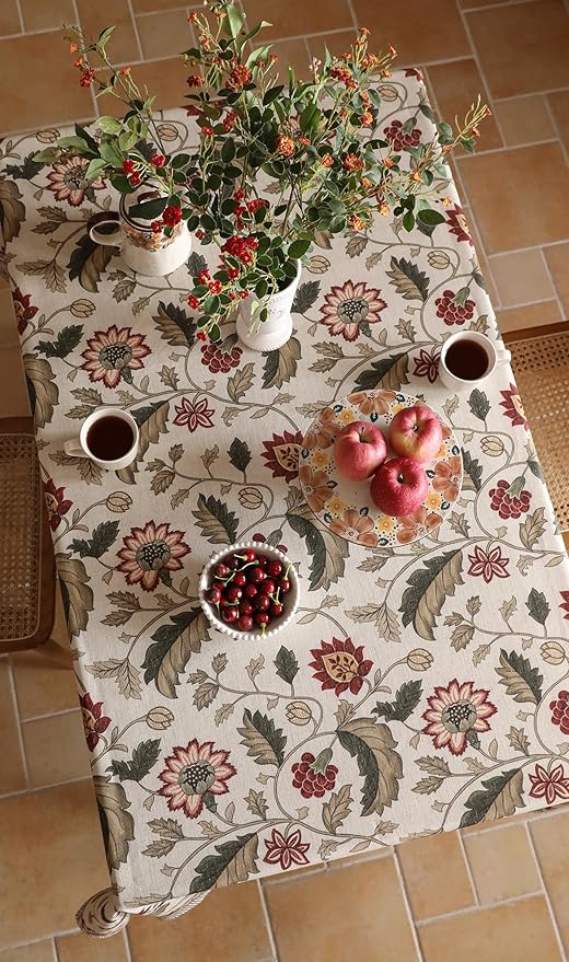 ISAENNE Designer Provence Floral Extra Long Tablecloth Rectangle,Linen Colorful Washable Indoor Table Cloth,Durable Decor Tablecloths for Dining Thanksgiving Kitchen Christmas,67"*118"-Ratina