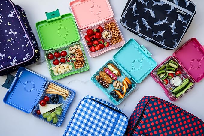 Yumbox Snack Box - 3 Compartment - Leakproof Bento Lunch Box for Kids (Fifi Pink with Rainbow Tray)