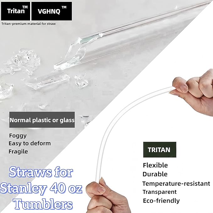Straw Replacement for Stanley Cup 40 oz | 6 PCS Reusable Straws with Stanley 40oz Tumblers | Reusable Tritan Straws with 1 Cleaning Brush | 12 inch Tumbler Accessories, BPA-Free Dishwasher Safe Clear