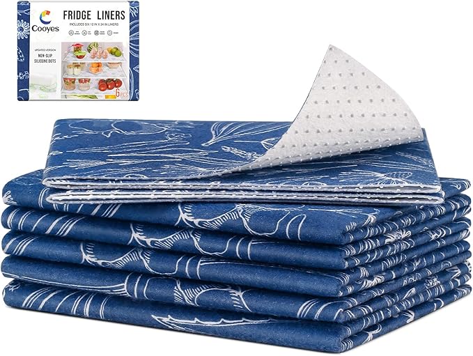 Cooyes 2 in 1 Shelf Liner for Refrigerator, 6 Pack, 12“ × 24”, Fridge Drawer & Shelf Liners for Kitchen Cabinets Non-Adhesive, Breathable Cloth Material, Keep Produce Fresh Longer