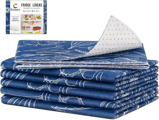 Cooyes 2 in 1 Shelf Liner for Refrigerator, 6 Pack, 12“ × 24”, Fridge Drawer & Shelf Liners for Kitchen Cabinets Non-Adhesive, Breathable Cloth Material, Keep Produce Fresh Longer