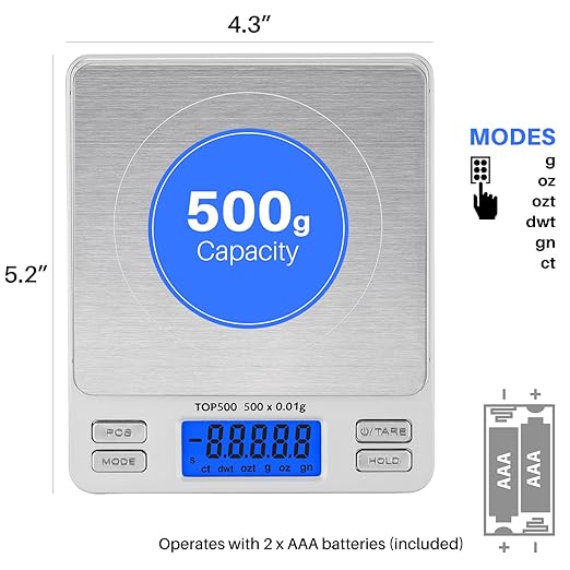 Smart Weigh Digital Pro Pocket Scale 500g x 0.01 Grams Precise Weighing Professional Weight Food Ounces & Grams Mini Kitchen Jewelry Portable Herb Pocket Scale, Hold and Counting Function Back-Lit LCD