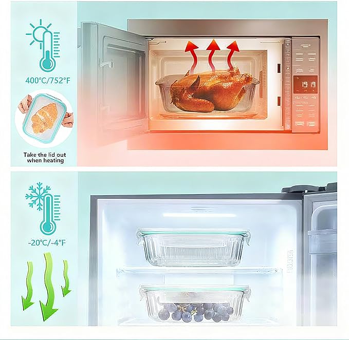 5-Packs, 36 Oz Glass Meal Prep Containers with Snap Locking Lids Glass Food Containers,Airtight Lunch Container,Microwave, Oven, Freezer and Dishwasher