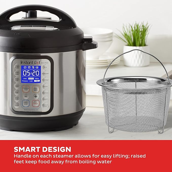 Instant Pot Official Mesh Steamer Basket Set, Stainless Steel, Dual-Purpose Steamer & Strainer, Easy-Lift Handle, Dishwasher Safe, Rust-Resistant, Essential Accessory for Healthy Cooking