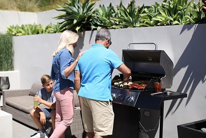 Cuisinart 4-Burner Gas Grill, 44,000 BTU Stainless Steel Full Size Propane Grill with Cast Iron Grates, Outdoor Barbecue with Large Cooking Space and Side Tables for Prep