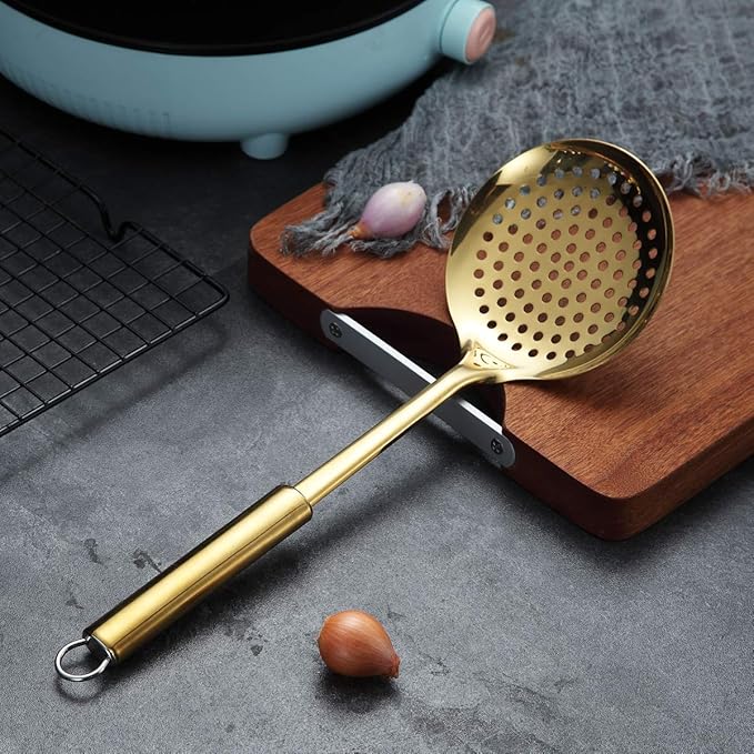 Berglander Skimmer, Stainless Steel Gold Strainer, Golden Cooking With Titanium Plating, Slotted Spoons, Kitchen For Cooking, Strainer Metal Skimmer Spoon (Gold)