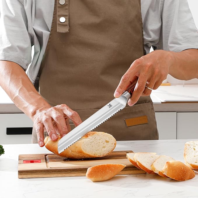 MSY BIGSUNNY 7pcs Knife Block Set, German Steel Chef Knife Set, Precious Pakkawood Handle for Kitchen Knife Block Set