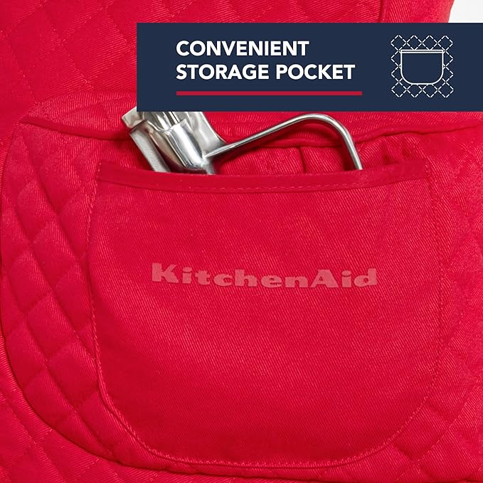 KITCHENAID Fitted Tilt-Head Stand Mixer Cover with Storage Pocket, Quilted 100% Cotton,14.4"x18"x10", Passion Red
