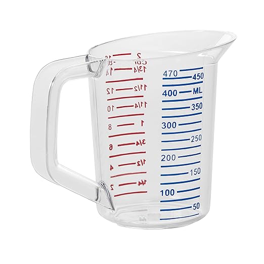 Rubbermaid Commercial Products Bouncer Clear Measuring Cup, 2-Cup/0.5-Quart, Clear, Strong Food Grade, Easy Read for Liquid/Dry Ingredients, for Home/Professional Kitchen (Pack of 6)