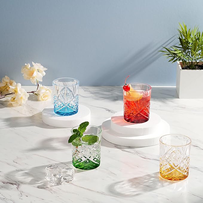 Godinger Whiskey Glasses, Old Fashioned Whiskey Glass for Cocktails, Scotch, Water Beverages - Dublin Crystal, Multi Color, Set of 4, 11oz