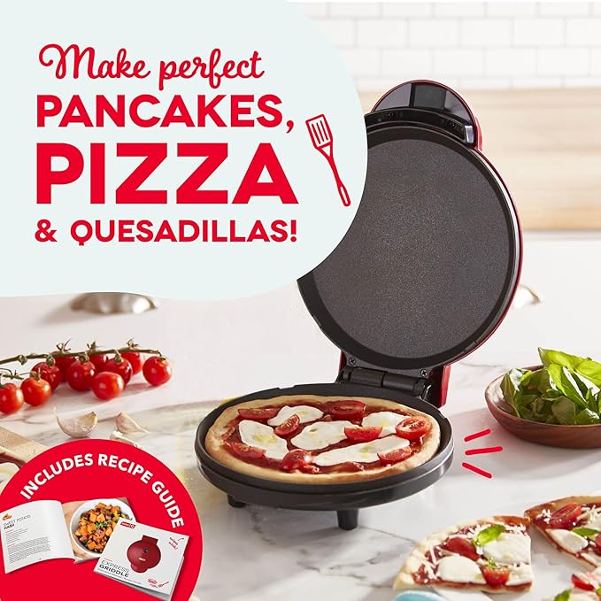 DASH 8” Express Electric Round Griddle for for Pancakes, Cookies, Burgers, Quesadillas, Eggs & other on the go Breakfast, Lunch & Snacks - Red