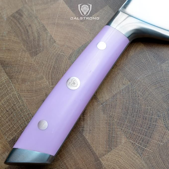 Dalstrong Chef Knife - 8 inch Blade - Gladiator Series - Forged High Carbon German Steel - Razor Sharp Kitchen Knife - Professional Full Tang Knives - Lilac Handle ABS - Sheath - NSF Certified