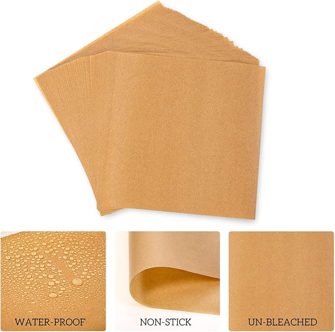 Hiware 200 Count Unbleached Parchment Paper Squares 6" x 6", Non-Stick Wax Paper Sheets for Separate Burgers, Cookies & Other Foods When Storing, Freezing