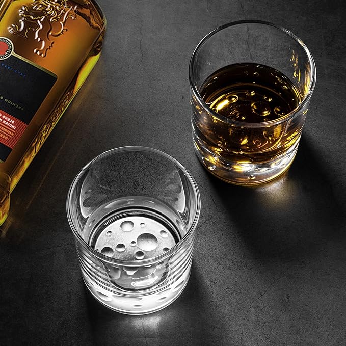 Creative Moonbottom Whiskey Glasses Set of 4, Old Fashioned and Cocktail Glasses (Frosted bottom set of 4), gift for amateur astronomer