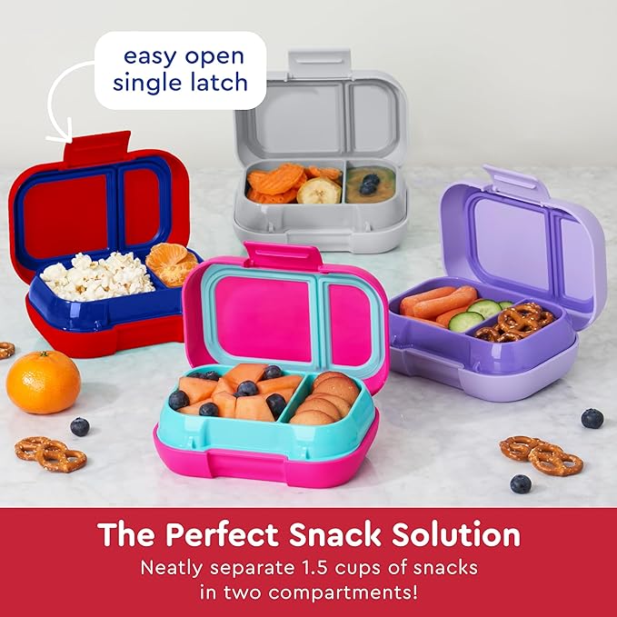 Bentgo Kids Snack - 2 Compartment Leak-Proof Bento Box Container for Snacks and Small Meals, Easy-Open Latch, Dishwasher Safe, BPA-Free for School, Daycare, & Sports - Ideal for Ages 3+ (Red/Royal)