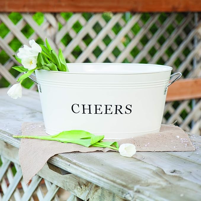 Twine Rustic Farmhouse Decor Galvanized Tubs for Drinks, Beverage Tub, Drink Buckets for Parties, Metal Tub, Beer Buckets, Cream, 6.3 Gallons Set of 1