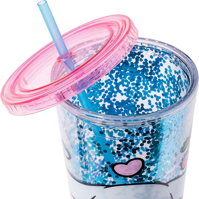 Silver Buffalo Sanrio Hello Kitty and Friends Cinnamoroll Hearts and Cherries Plastic Confetti Cold Cup with Lid and Straw, 32 Ounces