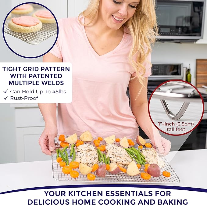 KITCHENATICS Half Sheet Cooling Racks for Cooking and Baking, Stainless Steel Wire Rack for Baking Sheet, Bacon Rack for Oven, Heavy-Duty Wire Cookie Cooling Rack fits Half Sheet Pan, 11.8 x 16.9 IN