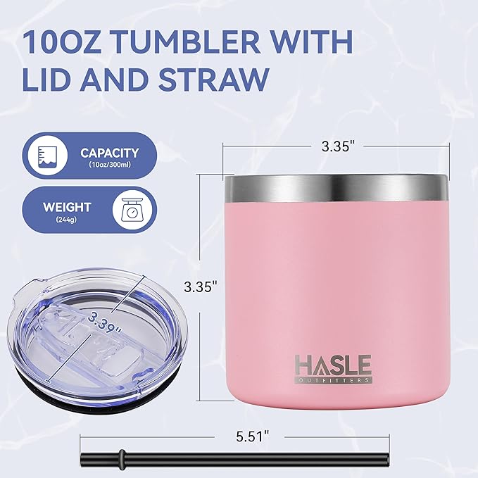 HASLE OUTFITTERS 10oz Insulated Tumblers with Lid and Straw,Stainless Steel Tumbler Travel Coffee Mug,Double Wall Reusable Tumbler Cup for Iced and Hot Drinks(Pink,6 Pack)