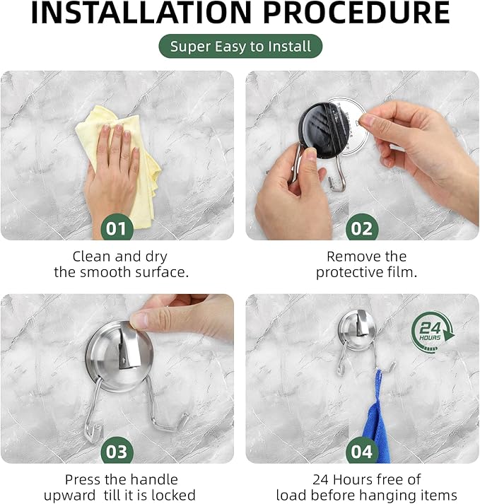 Stainless Steel Suction Cup Hooks for Shower, Bathroom, Kitchen, Glass Door, Mirror, Tile – Loofah, Towel, Coat, Bath Robe Hook Holder,(2-PCS),Brushed Silver