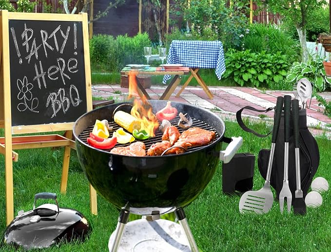 POLIGO 7PCS Golf-Club Style BBQ Tools Set Grilling Tools with Rubber Handle - Stainless Steel Grill Accessories for Outdoor Grill Set Premium Grill Utensils Set Christmas Birthday Gifts for Men Dad