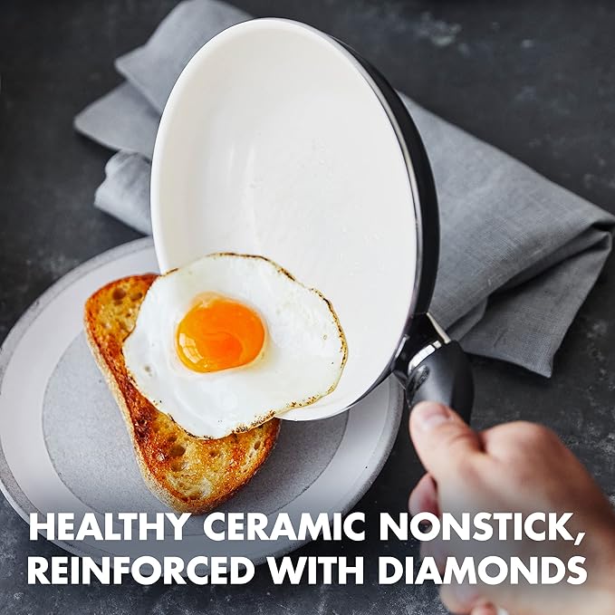 GreenPan Rio Healthy Ceramic Nonstick 8" Frying Pan Skillet, Soft Grip Handle, Breaktfast Meal Set, PFAS-Free, Dishwasher Safe, Oven Safe, Black
