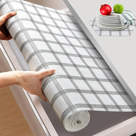 Beautysaid Shelf and Drawer Liner for Kitchen Cabinet, Non Adhesive Non Slip Shelf Paper Waterproof Washable Thickened for Dresser Pantry Shelve Bathroom Protector Liner(Plaid,23.6 in x 30 FT)