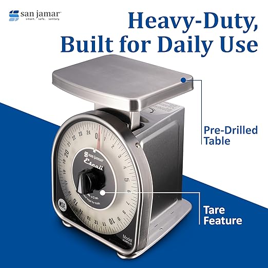 San Jamar Ms Series Mechanical Dial Scale Manual Food Scale with 2 Pound Capacity for Kitchens, Restaurants, And Cooking, Metal, 32 Ounces, Silver