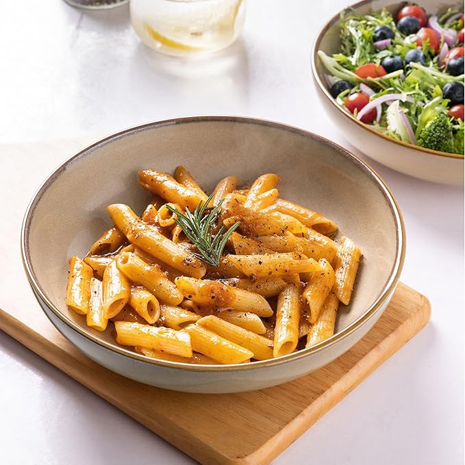 AmorArc 8.5'' Large Pasta Bowls, 36oz Ceramic Pasta Serving Bowls Set of 6 for Kitchen, Wide Bowls for Pasta,Salad,Oatmeal, Microwave Safe, Latte