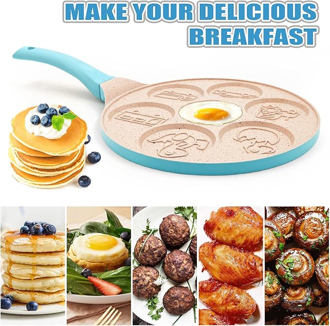 Dinosaur 7-Cup Egg Pan Omelet Pans Pancake Pan for Kids Nonstick Egg Cooker Cars Trucks Pancake Mold Egg Mold for Breakfast Sandwiches Hamburger