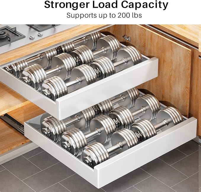 2Pack Pull out Cabinet Organizer, 21"Deep, 20"Wide Full-extension Heavy Duty Slide out Drawers Fixed with Adhesive Nano, Roll Out Shelves Sliding Cabinet for Kitchen,Bathroom,Pantry,Under Sink(White)