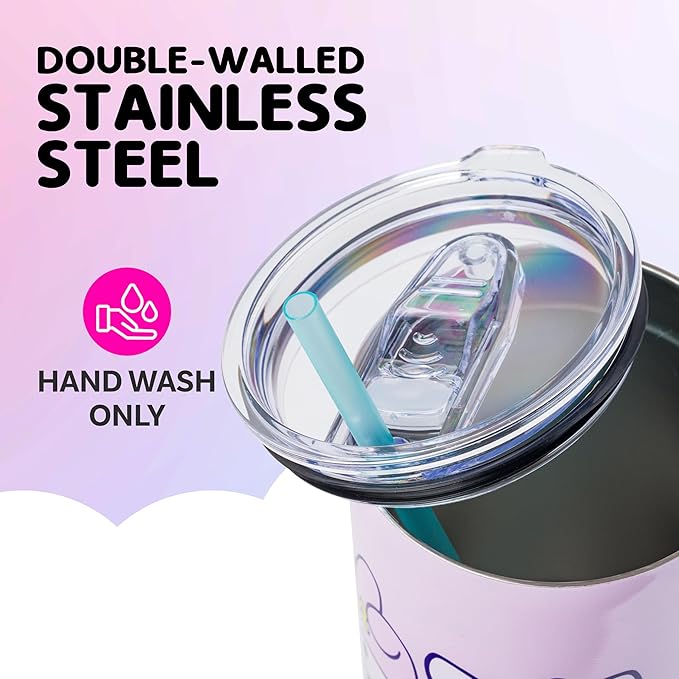 Silver Buffalo Sanrio Hello Kitty and Friends Featuring My Melody, Kuromi, and Pompompurin Rainbow Ombre Stainless Steel Tumbler with Handle and Straw, Fits in Standard Cup Holder, 40 Ounces
