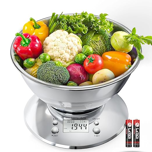 Kitchen Food Scale Digital Weight Grams and Oz，Professional Stainless Steel Digital Kitchen Food Scale 11lb/0.1oz with Bowl for Weight Loss Dieting Baking Cooking