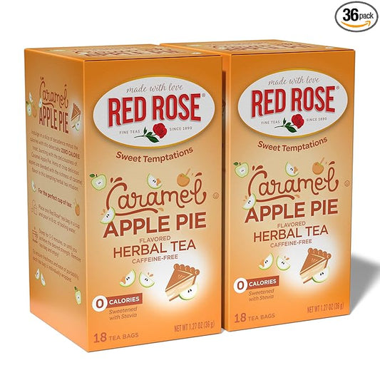 Red Rose Sweet Temptations Dessert Tea Caramel Apple Pie, Zero Carbs, Zero Sugar Bursting with Flavor Caffeine-Free Delicious Beverage Herbal Tea, 18 Count Pack of 2 Fruit Naturally Flavored Herbal Tea