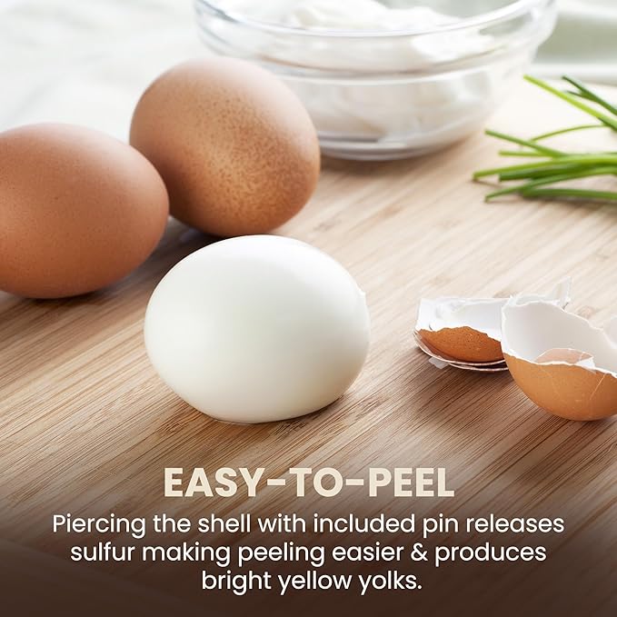 Elite Gourmet EGC587 EGGSYNC™ Voice Alerts Easy Egg Cooker, 7-Egg Capacity, Soft, Medium, Hard-Boiled Settings, Measuring Cup with Piercing Pin, Auto Shut-Off, BPA-Free
