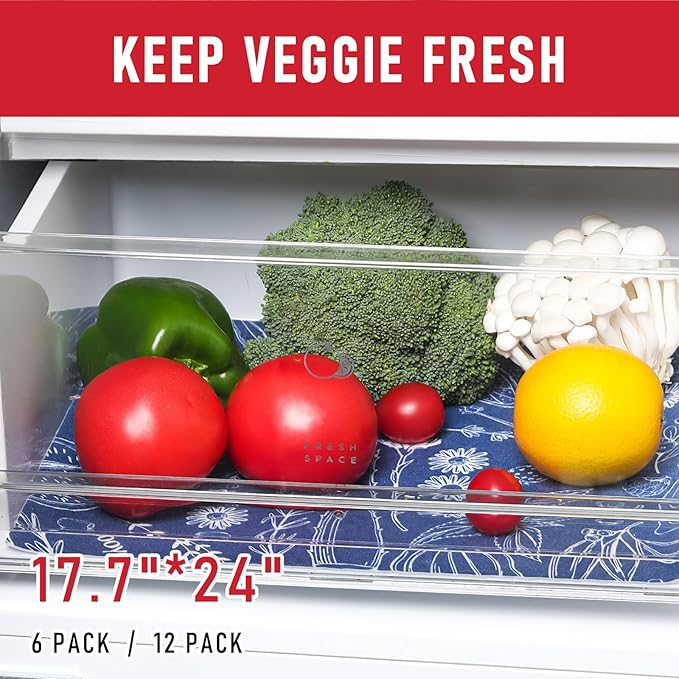 Cooyes Large Fridge Liners for Refrigerator, 17.7" × 24", Drawer & Shelf Liners for Kitchen Cabinets Non-Adhesive, Breathable Cloth Material, Non-Slip, Keep Produce Fresh Longer
