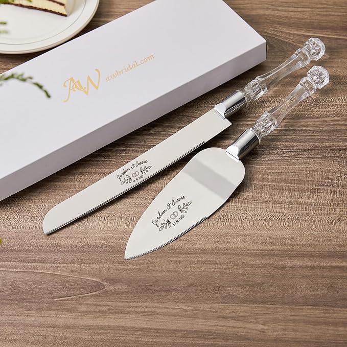 AW BRIDAL Personalized Cake Cutting Set for Wedding, Stainless Steel Cake Knife and Server Set Pie Server Wedding Engagement Gifts for Couples//DK2101CPP25//