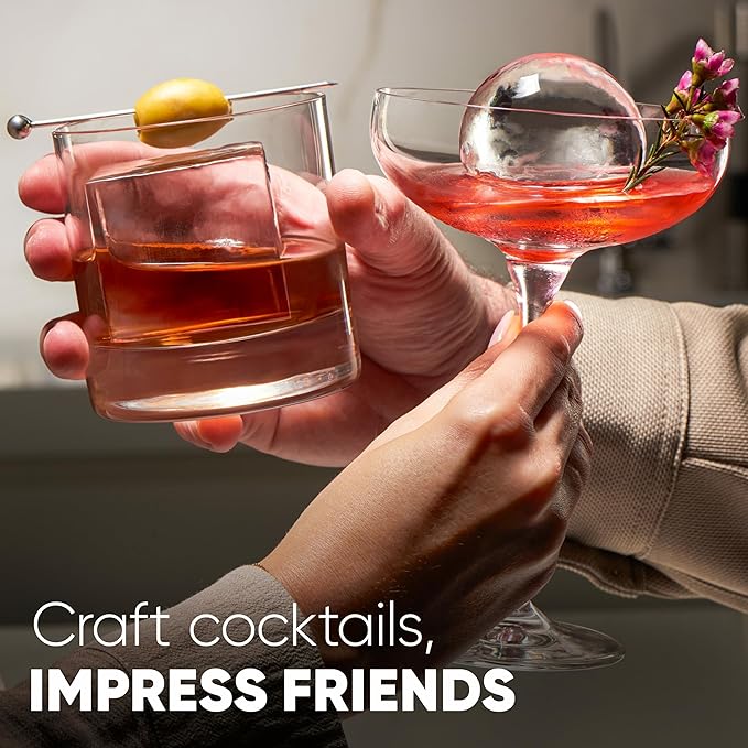 Berlinzo Premium Clear Ice Ball Maker Mold - Large 2.4-inch Crystal Clear Ice Balls for Whiskey Cocktail-New Easy-to-Remove Ice Sphere Mold - Storage Bag Included, Hibiscus (Non-Electric)