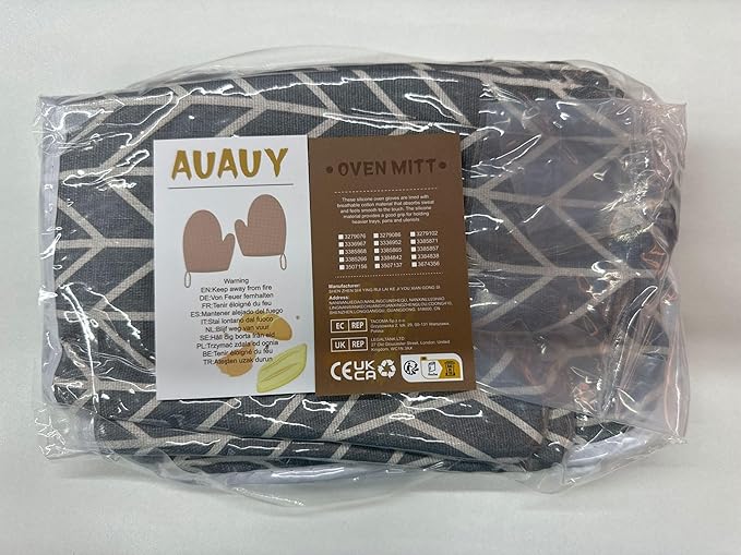 AUAUY Oven Mitts and Pot Holders 6PCS Set, 392°F Heat Resistant Cooking Gloves and Hot Pads Baking Mittens BBQ Gloves, Top Kitchen Gadgets, Non-Slip Kitchen Mittens for Oven Cooking Baking Grilling