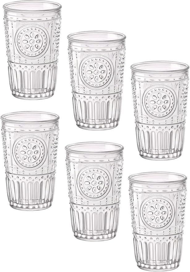 Bormioli Rocco Romantic Set Of 6 Tumbler Glasses, 11.5 Oz. Clear Crystal Glass, Made In Italy.