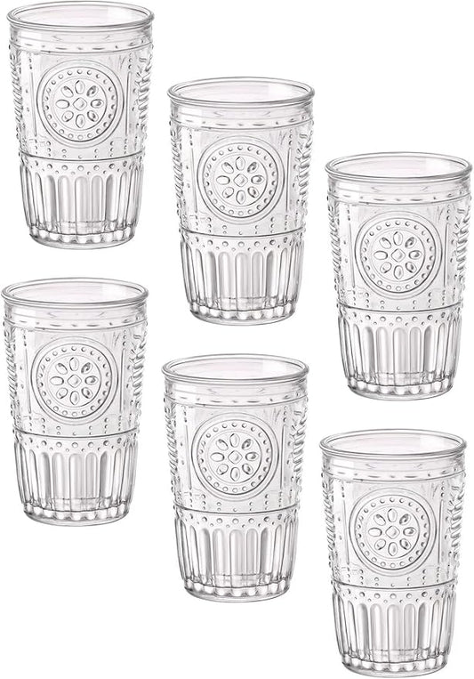 Bormioli Rocco Romantic Set Of 6 Tumbler Glasses, 11.5 Oz. Clear Crystal Glass, Made In Italy.