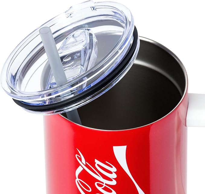 Silver Buffalo Coca-Cola Coke Stainless Steel Tumbler with Handle and Straw, Fits in Standard Cup Holder, 40 Ounces
