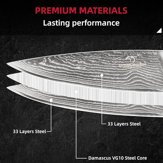 NANFANG BROTHERS Knife Sets, 9 Pieces Damascus Kitchen Knife Set with Block, ABS Ergonomic Handle for Chef Knife Set, Knife Sharpener and Kitchen Shears, Knife Block Set