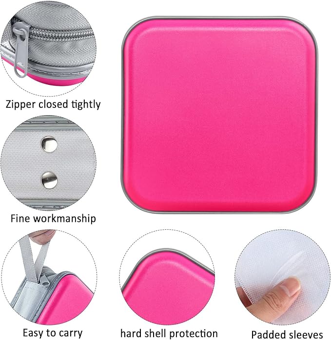 CD Case, 40 Capacity CD/DVD Case Holders Wallet Hard Plastic DVD Disc Cases Storage Binder for Car Home Office Travel (Hot Pink)